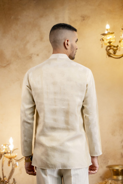 V Neck Short Kurta In Organza Jacquard