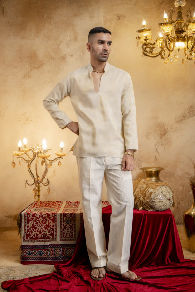 V Neck Short Kurta In Organza Jacquard
