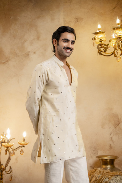 Sequin Mirror Short Kurta In Cosmo Silk
