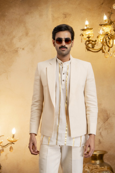 Textured Open Blazer In Cotton