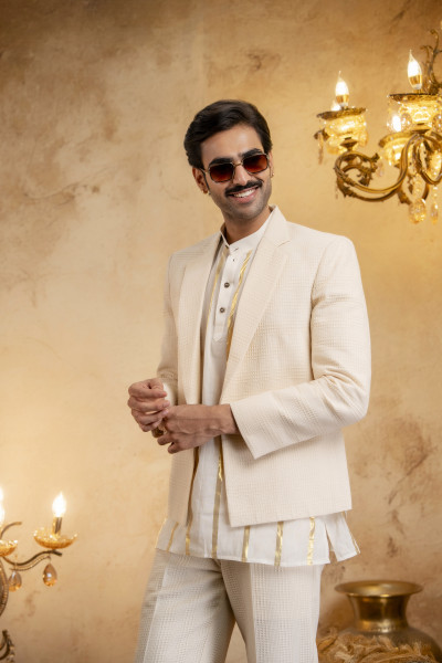 Textured Open Blazer In Cotton