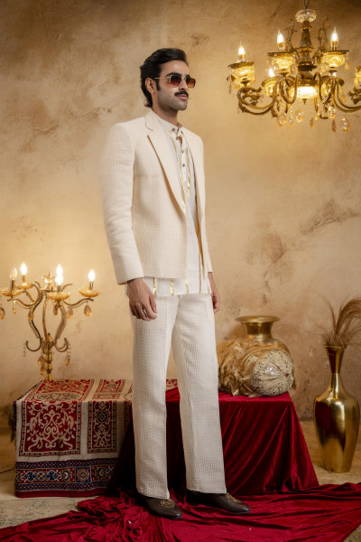 Textured Open Blazer In Cotton