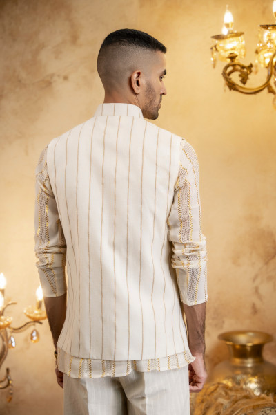 Jute Striped Patch Pocket Half Jacket