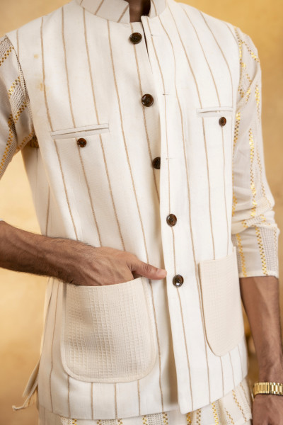 Jute Striped Patch Pocket Half Jacket