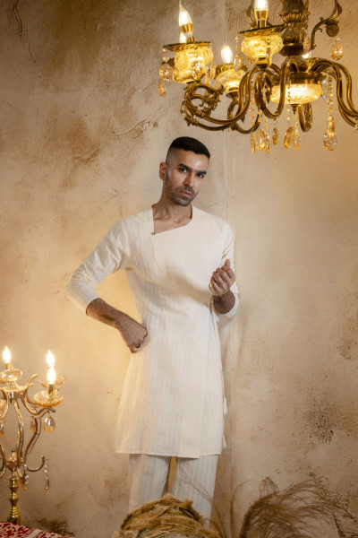 Cotton Textured Striped Angrakha In Cotton