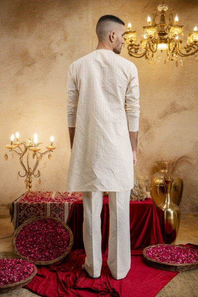 Cotton Textured Striped Angrakha In Cotton