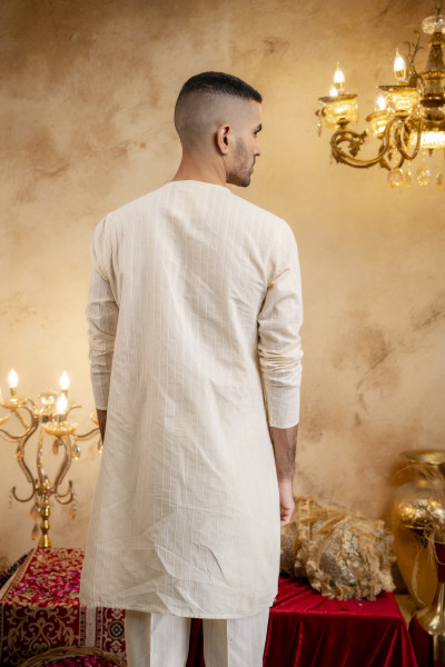Cotton Textured Striped Angrakha In Cotton