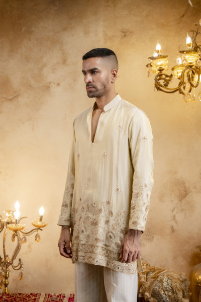 Stone Embroidered Kurta Dupatta In Organza
