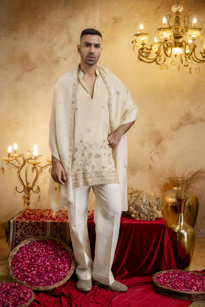 Stone Embroidered Kurta Dupatta In Organza