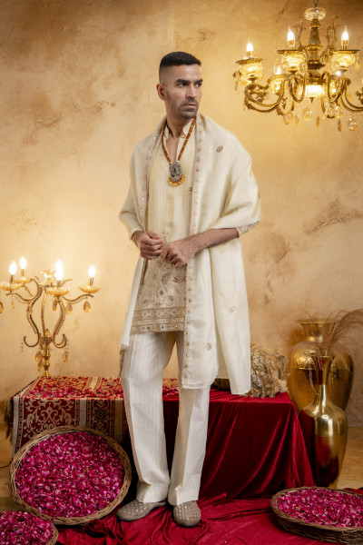 Stone Embroidered Kurta Dupatta In Organza