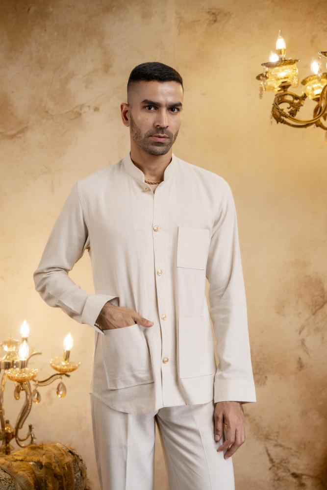 Image of Royal Patch Pocket Shirt In Off-White Linen