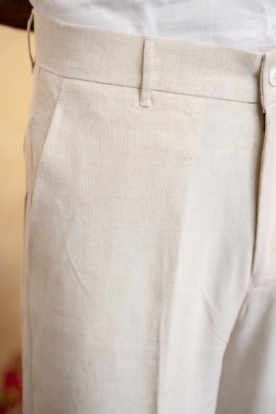 Flared Korean Linen Pants In Off White