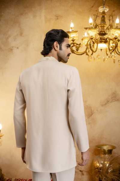 Japanese Flowing V-Neck Kurta In Beige