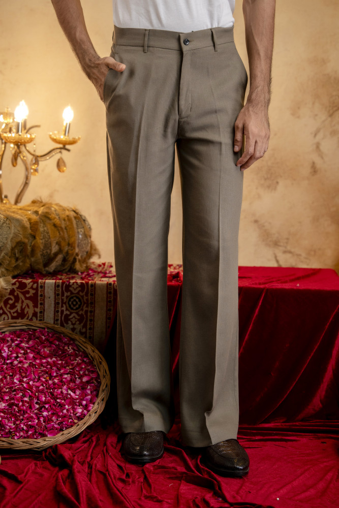 Image of Flared Korean Linen Pants In Olive