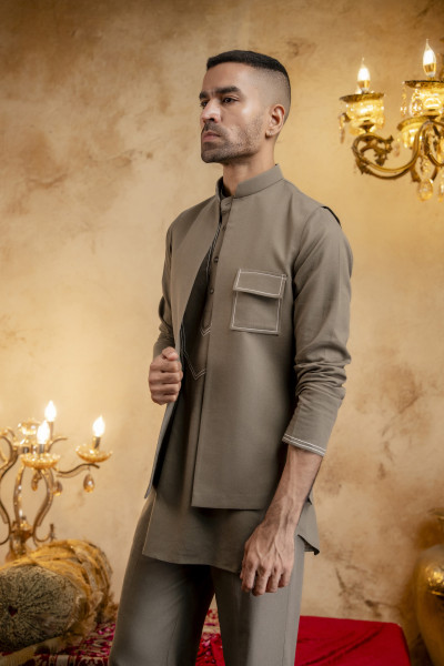 Threaded Open Patch Pocket Jacket In Olive