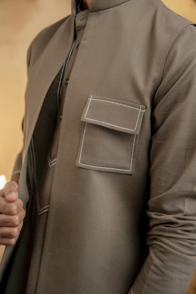 Threaded Open Patch Pocket Jacket In Olive
