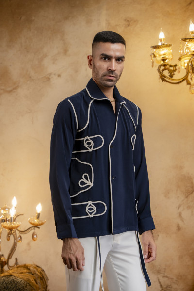 Motif Laced Shacket In Blue