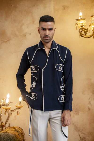 Motif Laced Shacket In Blue