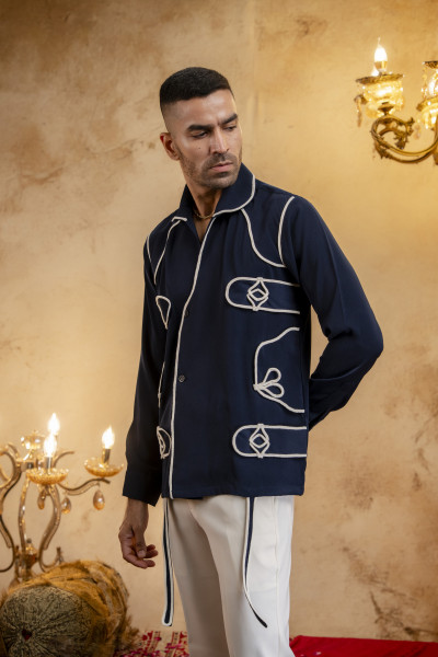 Motif Laced Shacket In Blue