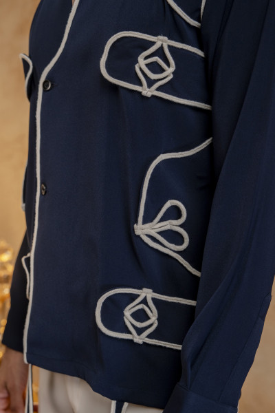 Motif Laced Shacket In Blue