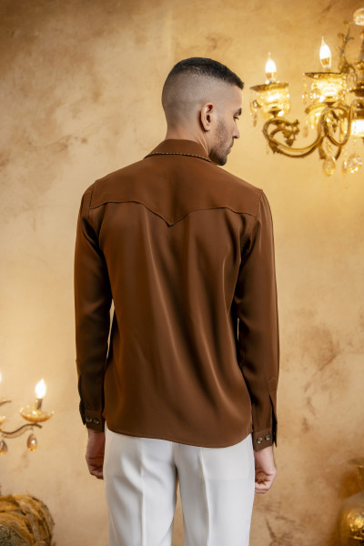 Threaded Lapelled Shirt In Tan