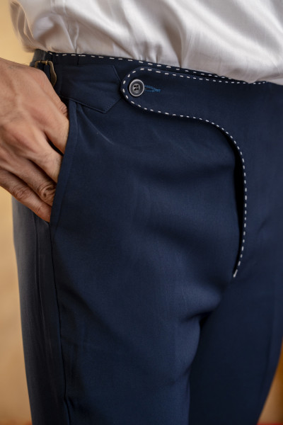 Threaded Bootcut Gurkha Pants In Blue