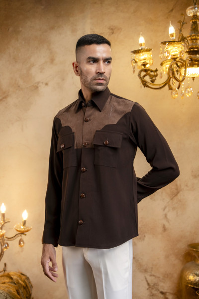 Patch Pocket Shacket In Dark Brown
