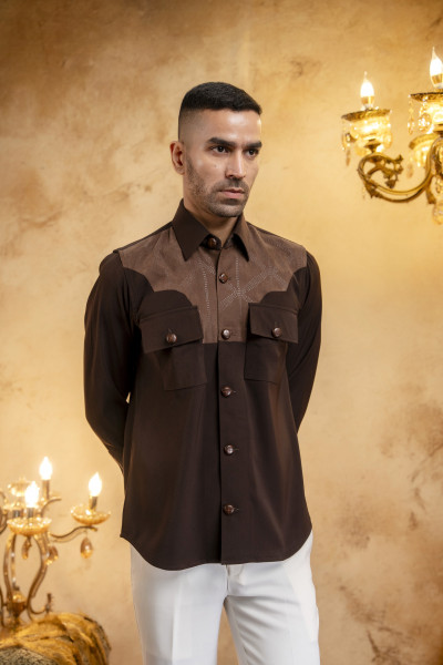 Patch Pocket Shacket In Dark Brown