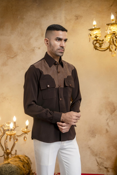 Patch Pocket Shacket In Dark Brown