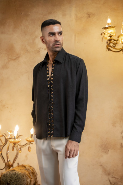 Laced Relax Fit Shirt In Black