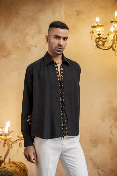 Laced Relax Fit Shirt In Black