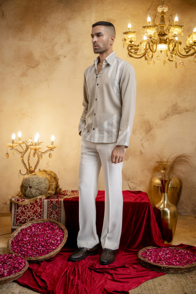 Linen Patched Shirt In Cream