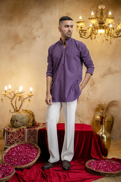 Purple Corduroy Short Kurta