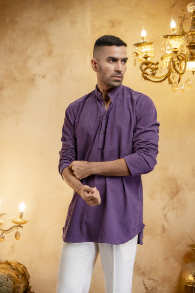 Purple Corduroy Short Kurta