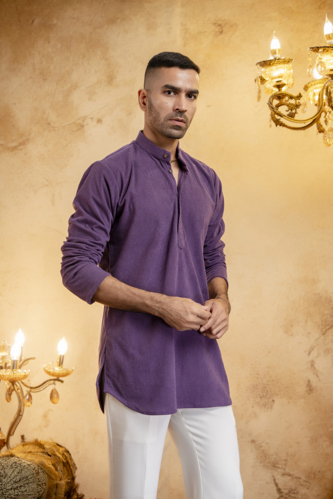 Image of Purple Corduroy Short Kurta
