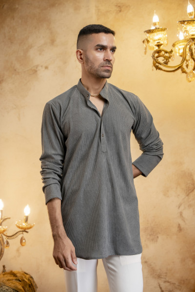 Corduroy Short Kurta In Grey