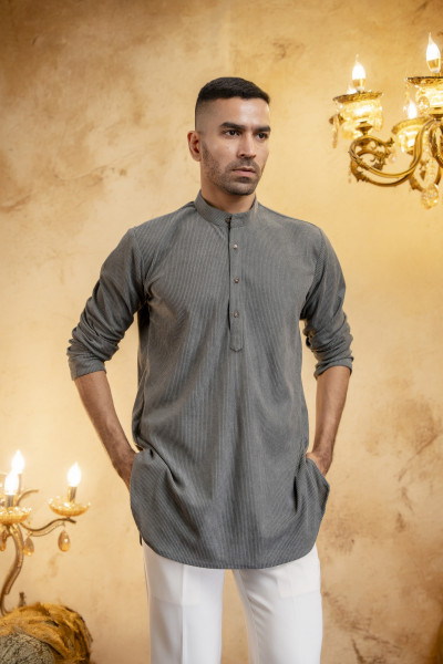 Corduroy Short Kurta In Grey