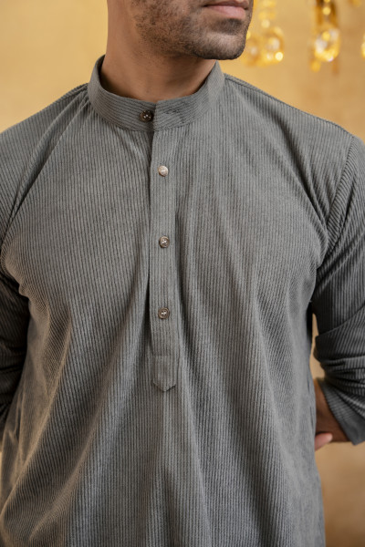 Corduroy Short Kurta In Grey