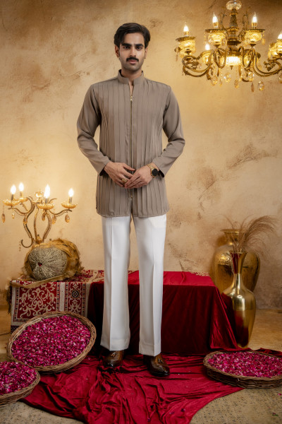 Pintex Chained Japanese Short Kurta In Stone