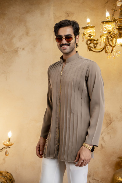 Pintex Chained Japanese Short Kurta In Stone