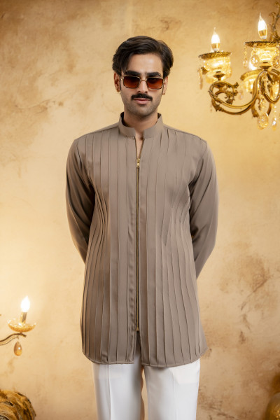 Pintex Chained Japanese Short Kurta In Stone
