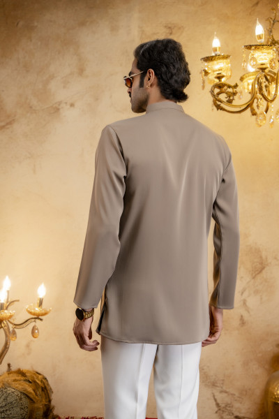 Pintex Chained Japanese Short Kurta In Stone