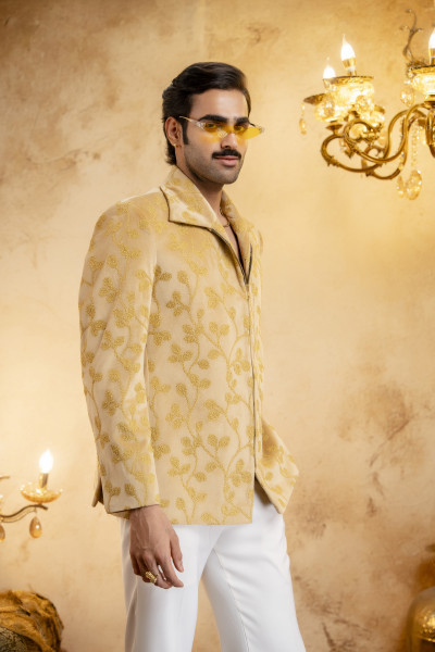 Embroidered Chained Jacket In Velvet