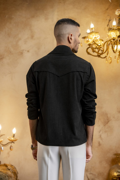 Corduroy Relax Fit Shacket In Black