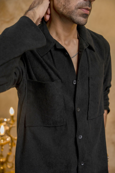 Corduroy Relax Fit Shacket In Black