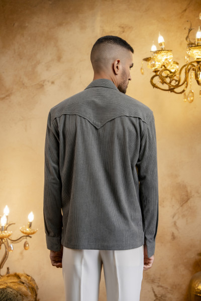 Blazer Shacket In Grey Corduroy
