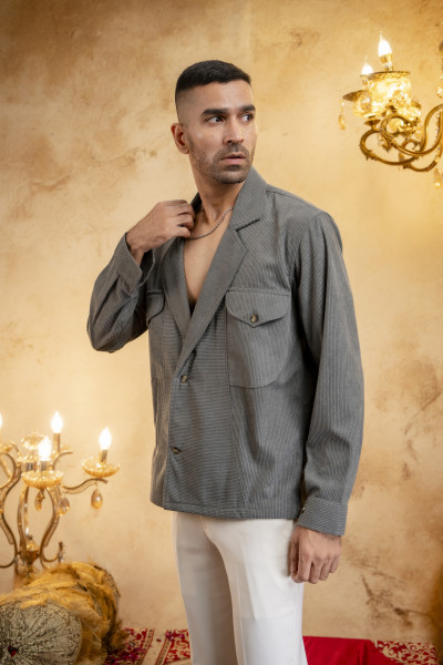 Blazer Shacket In Grey Corduroy