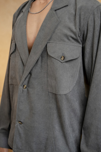 Blazer Shacket In Grey Corduroy