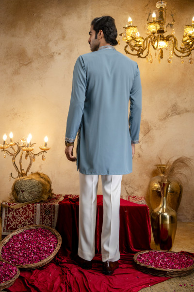 Cutdana Embroidered Kurta In Ocean Blue