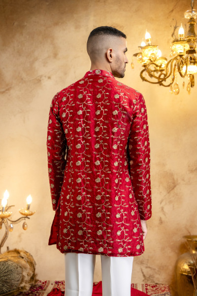 Sequence Embroidered Kurta Dupatta In Red